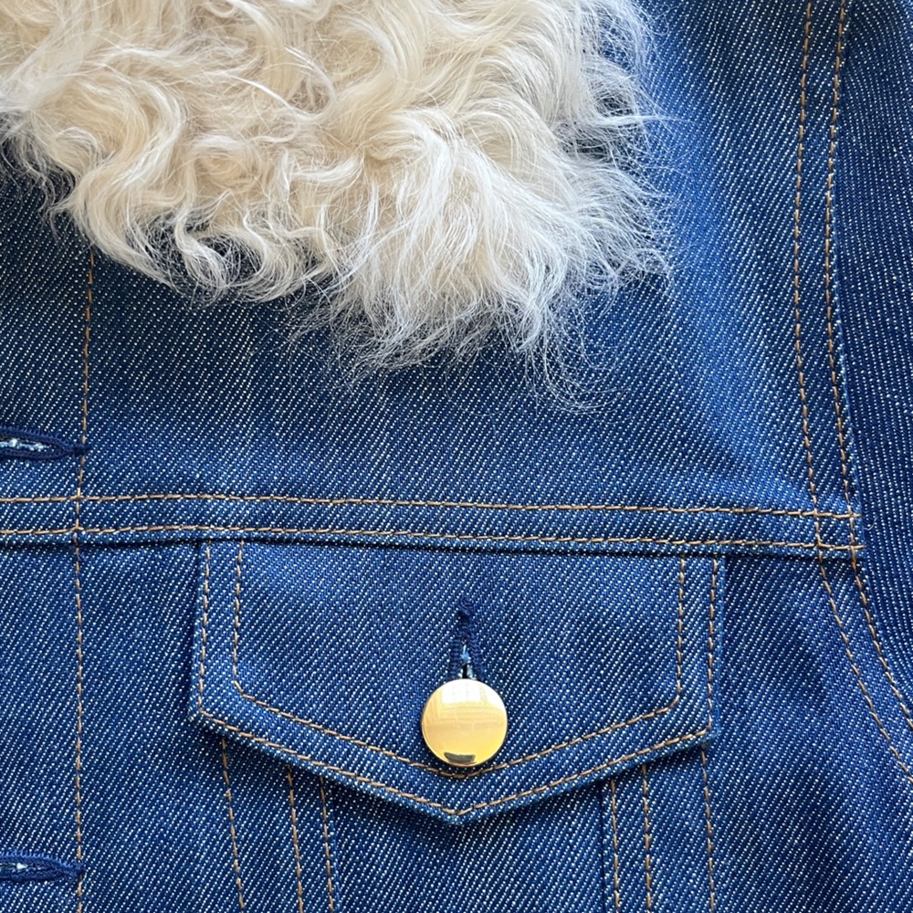 Derek Lam 10 Crosby Blue Denim Jacket with Removable Shearling Collar - Size 00 - Picture 6 of 16